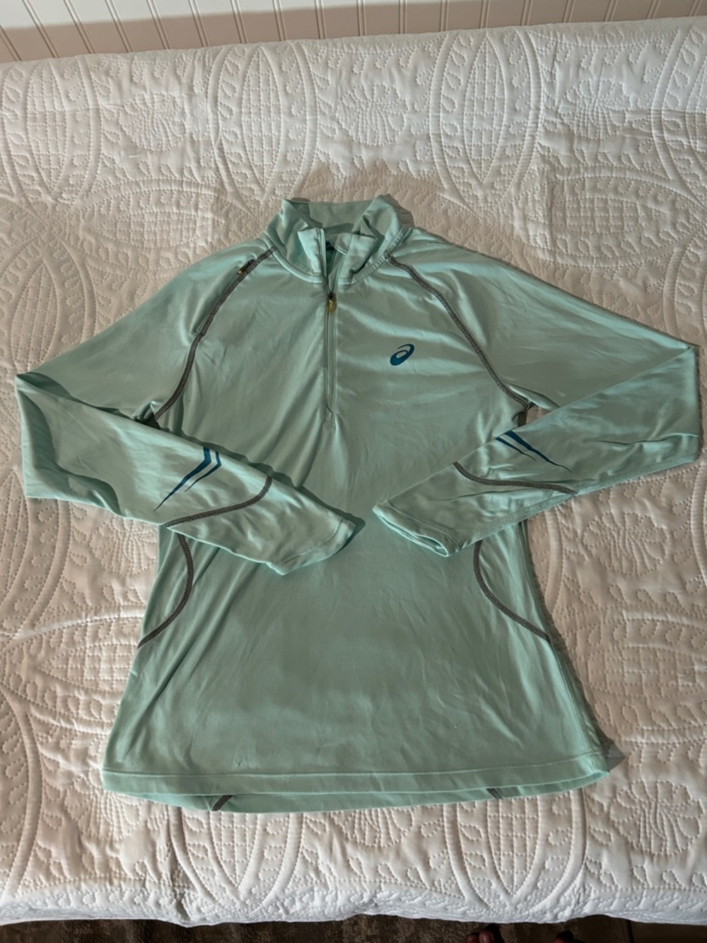 ASICS Light Aqua Long-Sleeve Quarter-Zip Performance Top Sz: M